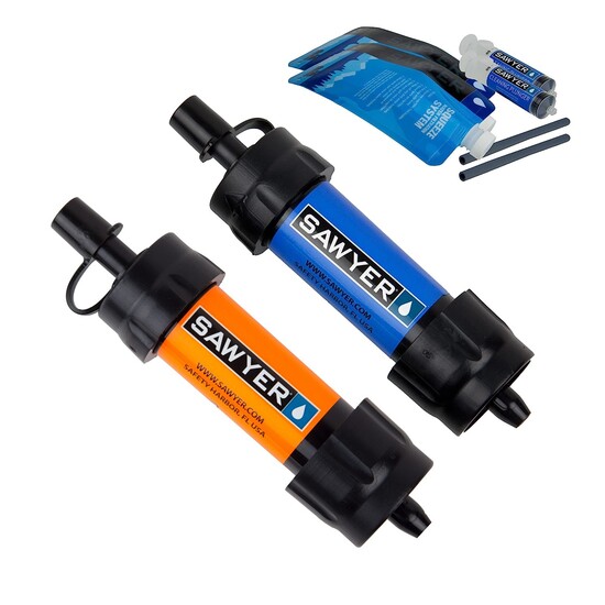 Vodné cestovné filtre Sawyer MINI, 2-Pack (modrý a oranžový)