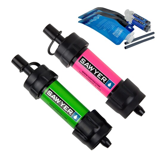 Vodné cestovné filtre Sawyer MINI, 2-Pack (zelený a ružový)