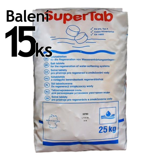Tabletová regeneračná soľ do zmäkčovačov SuperTab (15 vriec x 25 kg)