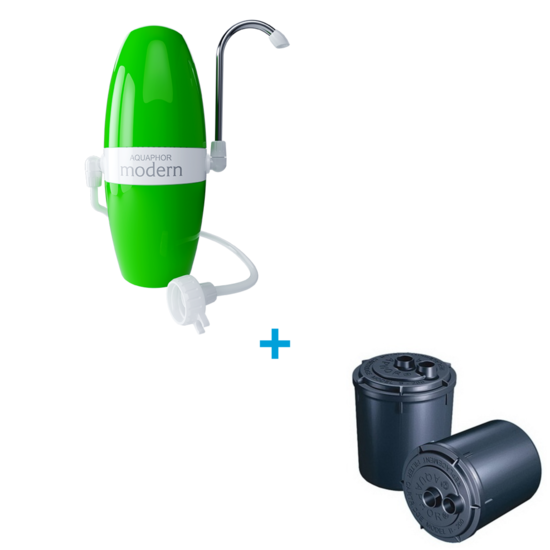 Filter na kohútik Aquaphor MODERN (zelený) + Komplet vložiek Aquaphor B200-H (zmäkčovací)