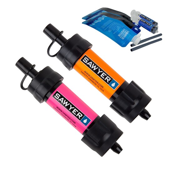 Vodné cestovné filtre Sawyer MINI, 2-Pack (oranžový a ružový)