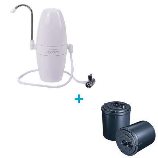 Filtr na kohoutek Aquaphor MODERN H (bílý) + Komplet vložek Aquaphor B200-H (změkčovací), 2 balení